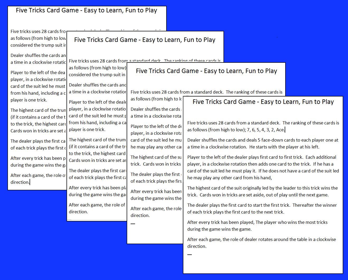 Five Tricks table sheets Five Tricks table sheets
