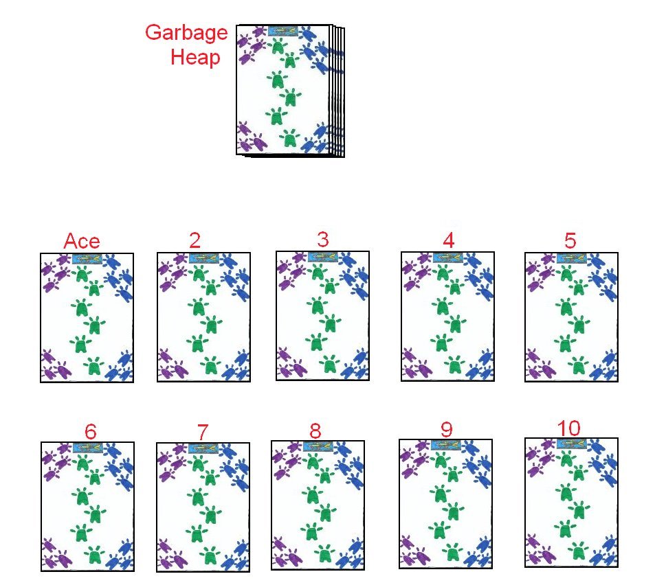 A player's initial layout in the card game Trash A player's initial layout in the card game Trash